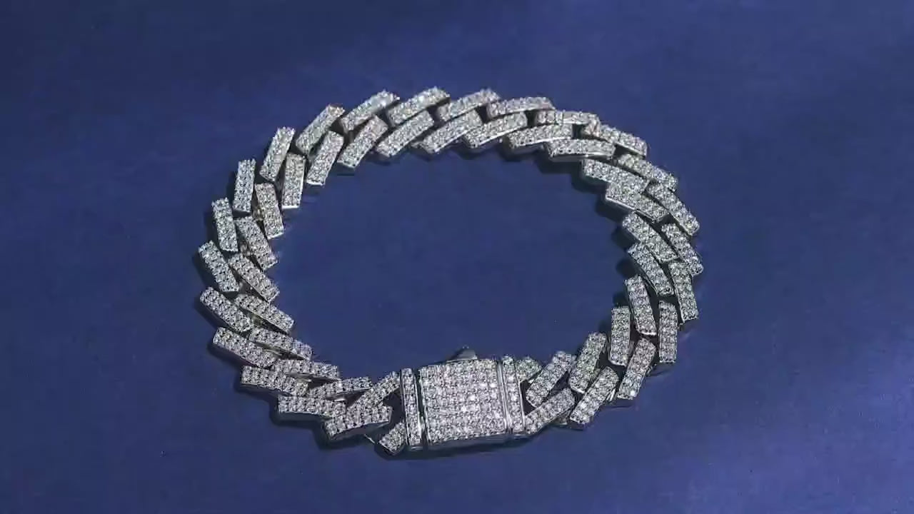 802-Stone Moissanite Cuban Bracelet | S925 Silver 18K Gold Plated | 14mm Wide | VVS1 D-Color | Hip Hop | GRA Certified | Charmsolo