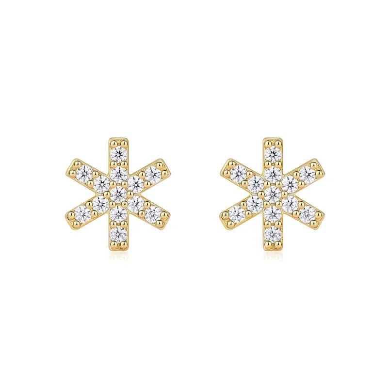 Snowflake Moissanite Stud Earrings | 925 Silver 18K Yellow Gold Plated | 26 VVS1 D Color Stones