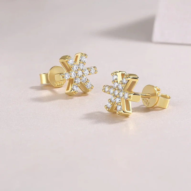 Snowflake Moissanite Stud Earrings | 925 Silver 18K Yellow Gold Plated | 26 VVS1 D Color Stones