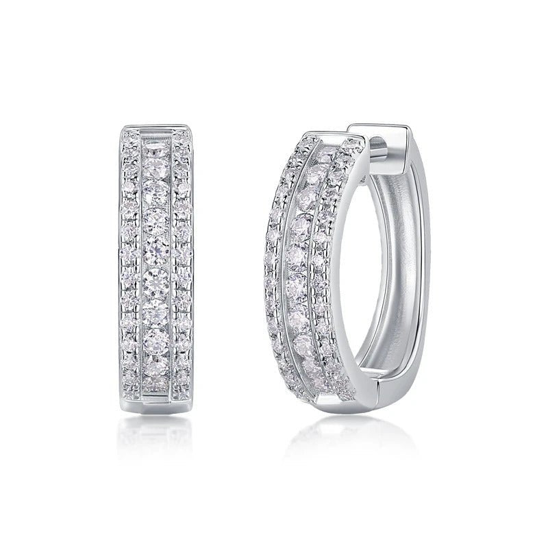 Sparkling Night Moissanite Stud Earrings | S925 Silver | Tricolor 18K Plated | 76 VVS1 Stones | GRA Certified | Charmsolo