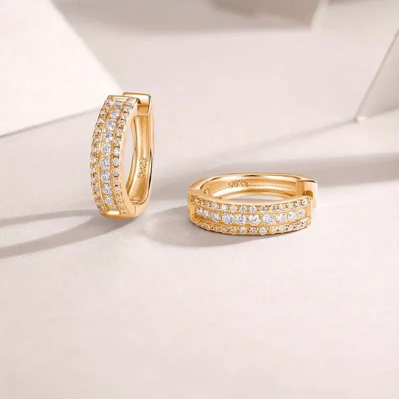 Sparkling Night Moissanite Stud Earrings | S925 Silver | Tricolor 18K Plated | 76 VVS1 Stones | GRA Certified | Charmsolo