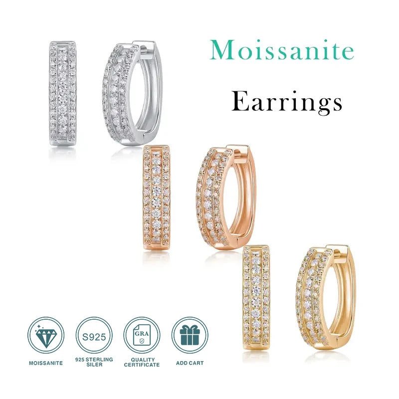 Sparkling Night Moissanite Stud Earrings | S925 Silver | Tricolor 18K Plated | 76 VVS1 Stones | GRA Certified | Charmsolo