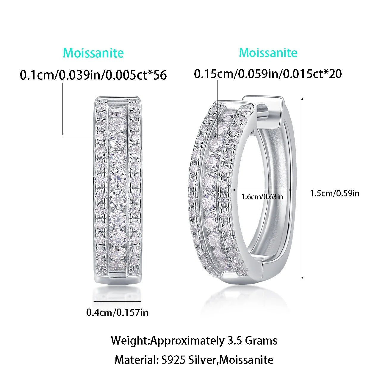 Sparkling Night Moissanite Stud Earrings | S925 Silver | Tricolor 18K Plated | 76 VVS1 Stones | GRA Certified | Charmsolo
