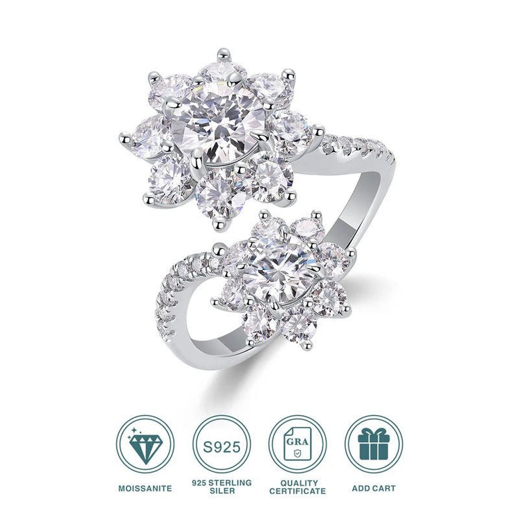 Sunflower Moissanite Halo Ring | S925 Silver 18K Gold Plated | 29 VVS1 Stones | GRA Certified | Charmsolo