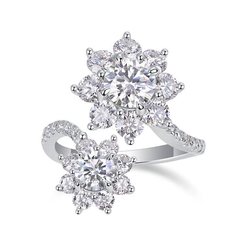 Sunflower Moissanite Halo Ring | S925 Silver 18K Gold Plated | 29 VVS1 Stones | GRA Certified | Charmsolo