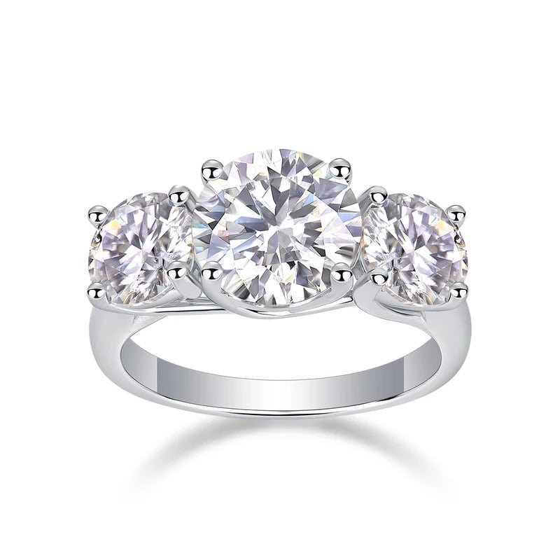 Three Lives Stone Moissanite Ring | S925 Silver 18K Gold Plated | Three-Stone Eight Hearts & Arrows | GRA Certified | Charmsolo