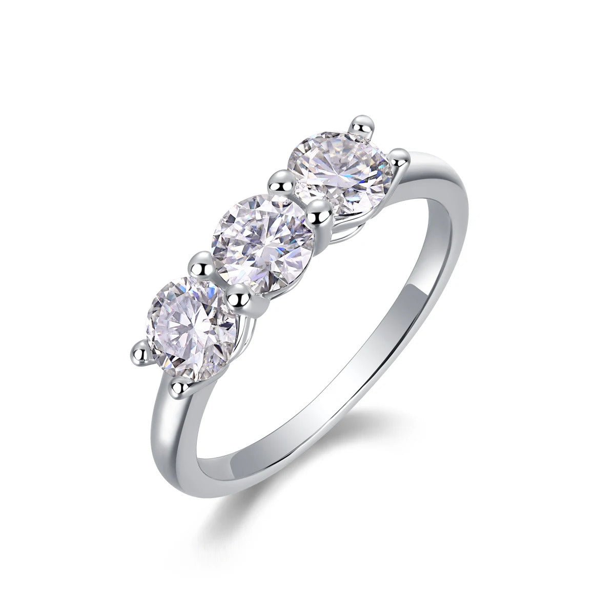 Three-Stone Moissanite Bridal Ring | S925 Silver 18K Gold Plated | 3 × 5mm Eight Hearts & Arrows | GRA Certified | Charmsolo