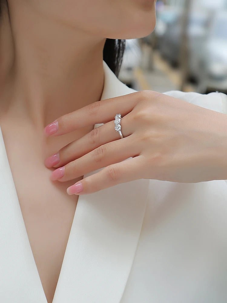 Three-Stone Moissanite Bridal Ring | S925 Silver 18K Gold Plated | 3 × 5mm Eight Hearts & Arrows | GRA Certified | Charmsolo
