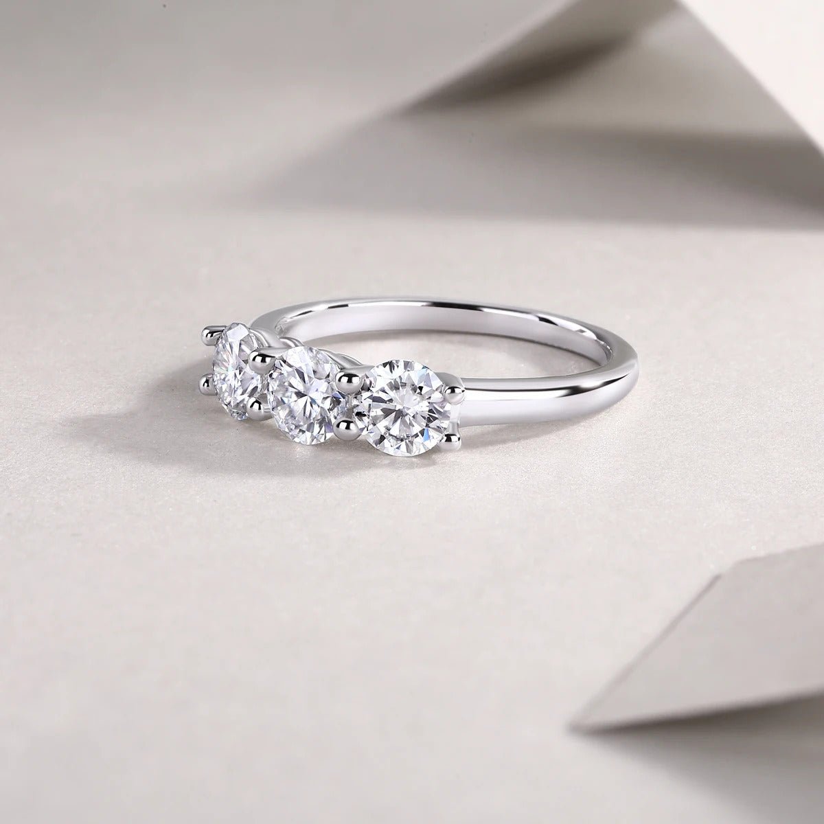 Three-Stone Moissanite Bridal Ring | S925 Silver 18K Gold Plated | 3 × 5mm Eight Hearts & Arrows | GRA Certified | Charmsolo