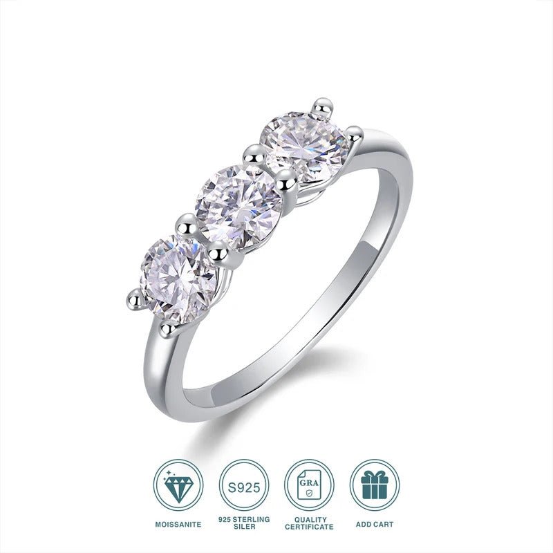 Three-Stone Moissanite Bridal Ring | S925 Silver 18K Gold Plated | 3 × 5mm Eight Hearts & Arrows | GRA Certified | Charmsolo