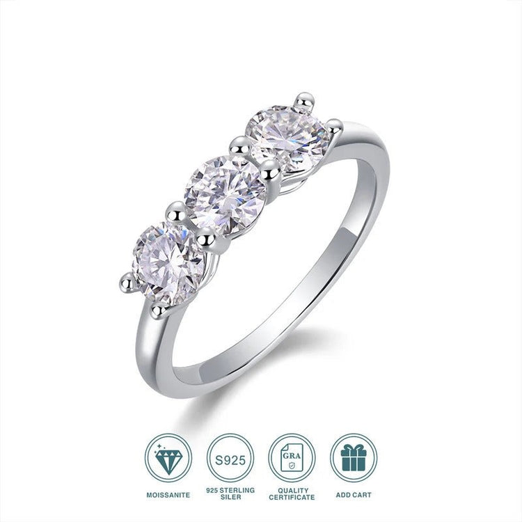 Three-Stone Moissanite Bridal Ring | S925 Silver 18K Gold Plated | 3 × 5mm Eight Hearts & Arrows | GRA Certified | Charmsolo