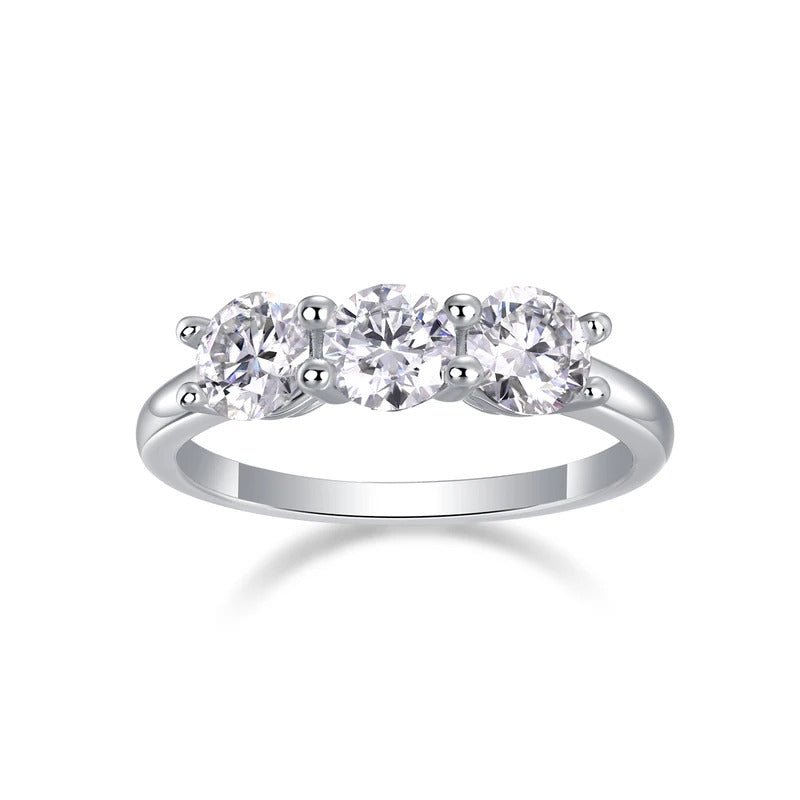 Three-Stone Moissanite Bridal Ring | S925 Silver 18K Gold Plated | 3 × 5mm Eight Hearts & Arrows | GRA Certified | Charmsolo