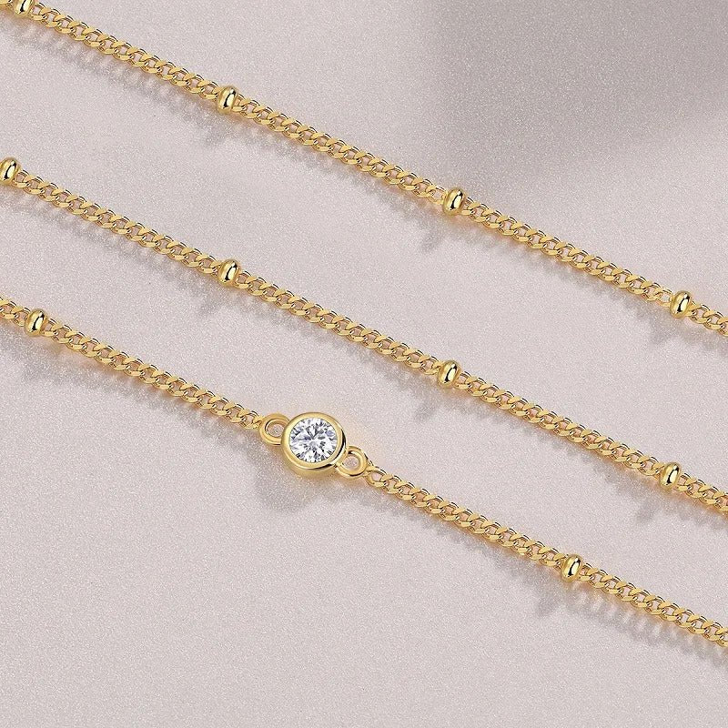 Three-Stone Moissanite Hand Chain Bracelet | S925 Silver 18K Gold Plated | 3mm VVS1 D-Color | Adjustable | GRA Certified | Charmsolo