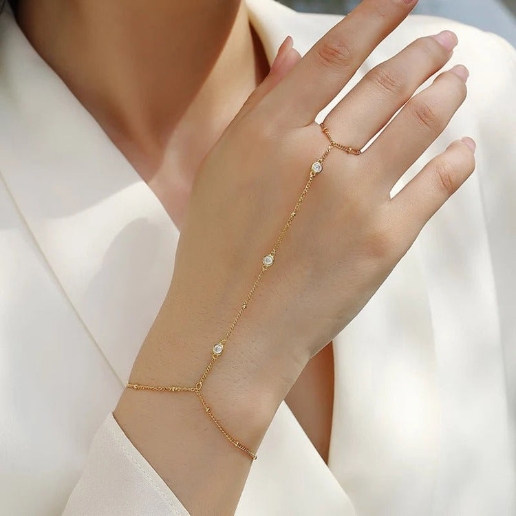 Three-Stone Moissanite Hand Chain Bracelet | S925 Silver 18K Gold Plated | 3mm VVS1 D-Color | Adjustable | GRA Certified | Charmsolo