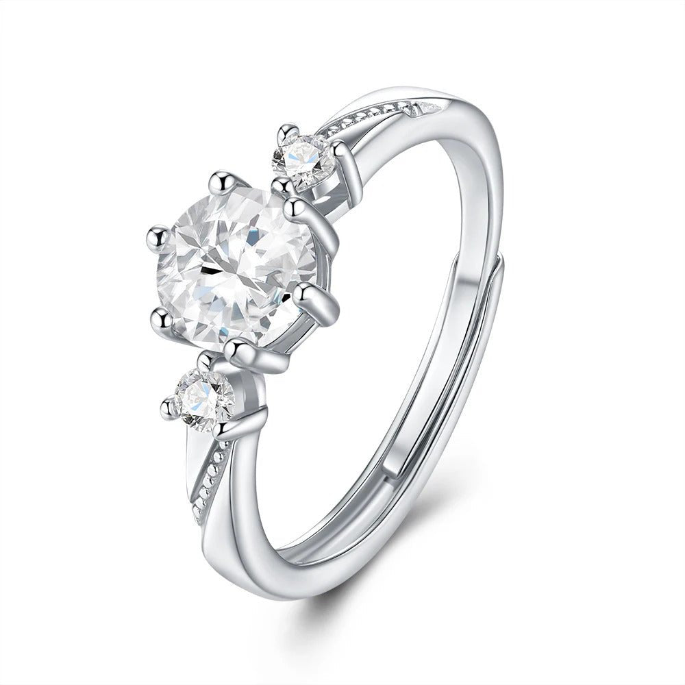 Three-Stone Moissanite Ring | S925 Silver 18K Gold Plated | 6.5mm + 2.5mm VVS1 D-Color