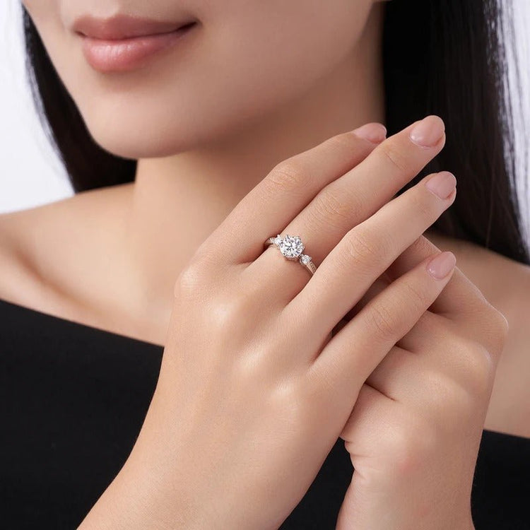 Three-Stone Moissanite Ring | S925 Silver 18K Gold Plated | 6.5mm + 2.5mm VVS1 D-Color