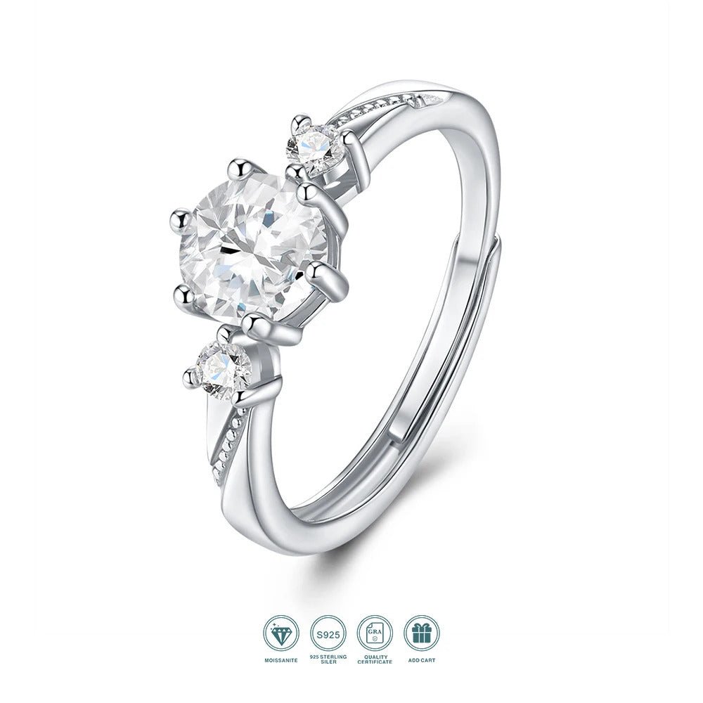 Three-Stone Moissanite Ring | S925 Silver 18K Gold Plated | 6.5mm + 2.5mm VVS1 D-Color