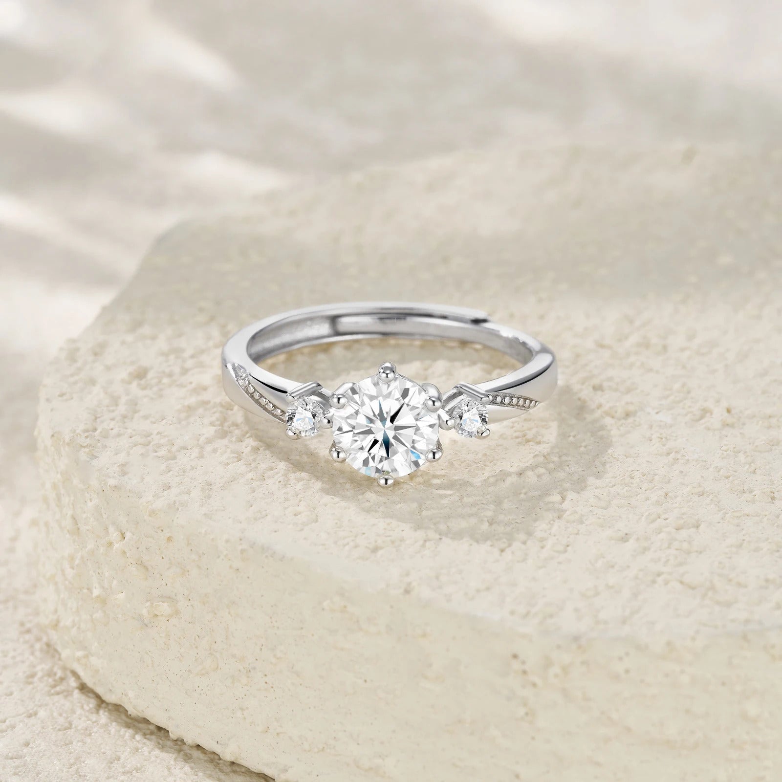 Three-Stone Moissanite Ring | S925 Silver 18K Gold Plated | 6.5mm + 2.5mm VVS1 D-Color