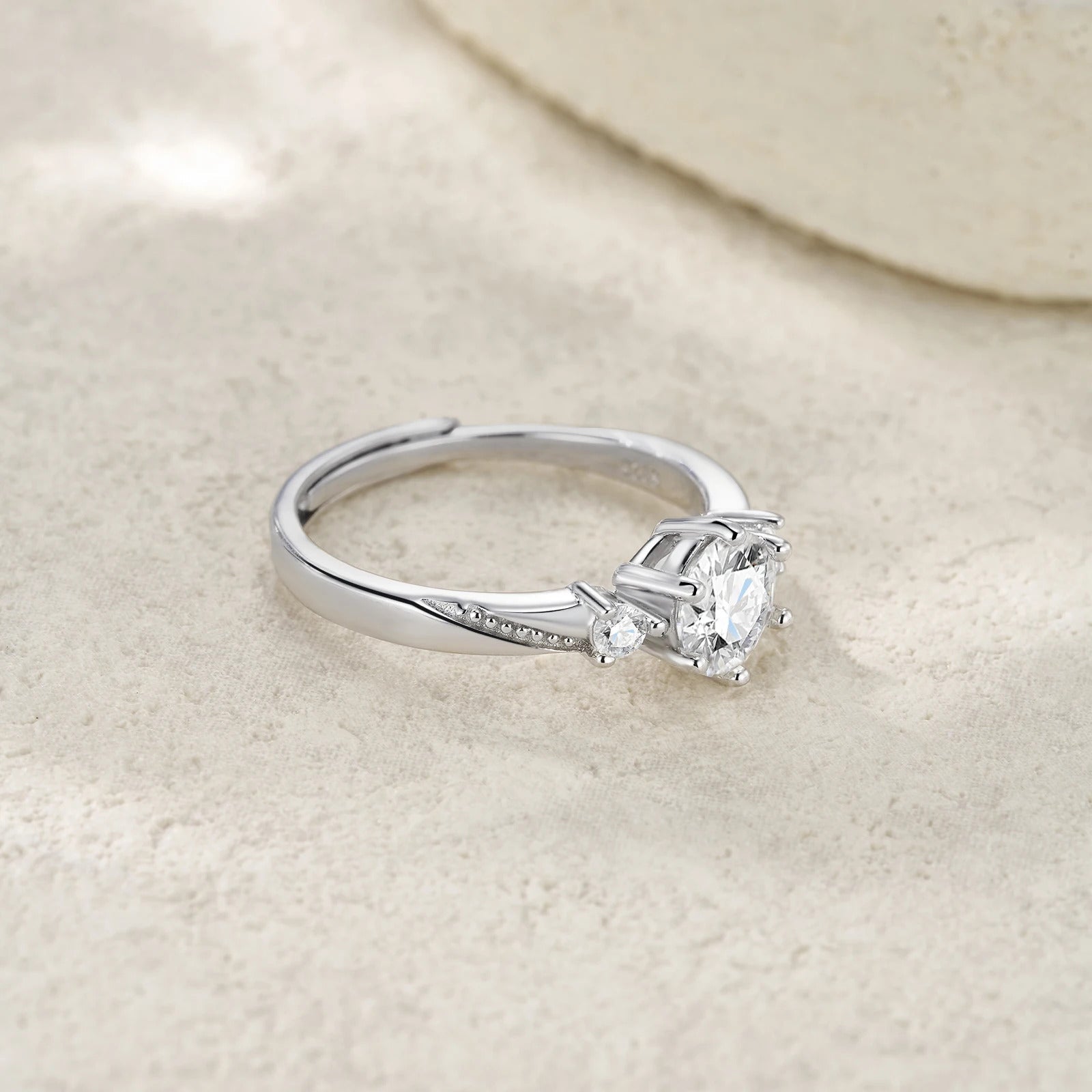 Three-Stone Moissanite Ring | S925 Silver 18K Gold Plated | 6.5mm + 2.5mm VVS1 D-Color