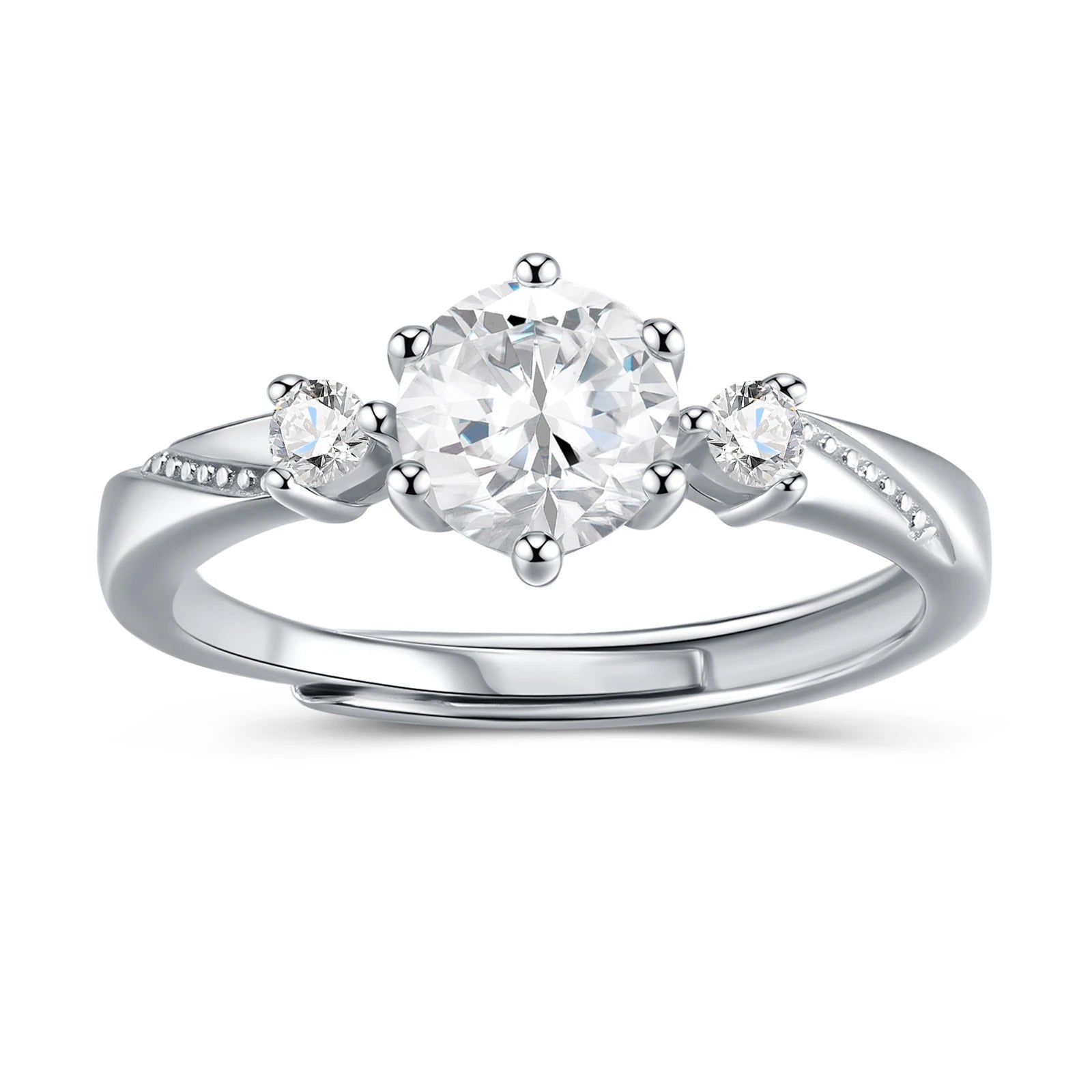 Three-Stone Moissanite Ring | S925 Silver 18K Gold Plated | 6.5mm + 2.5mm VVS1 D-Color