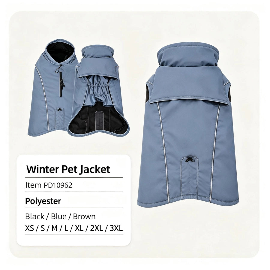 PD10062 Waterproof Windproof Polyester Dog Winter Coat Adjustable Outdoor Jacket For Large Dogs