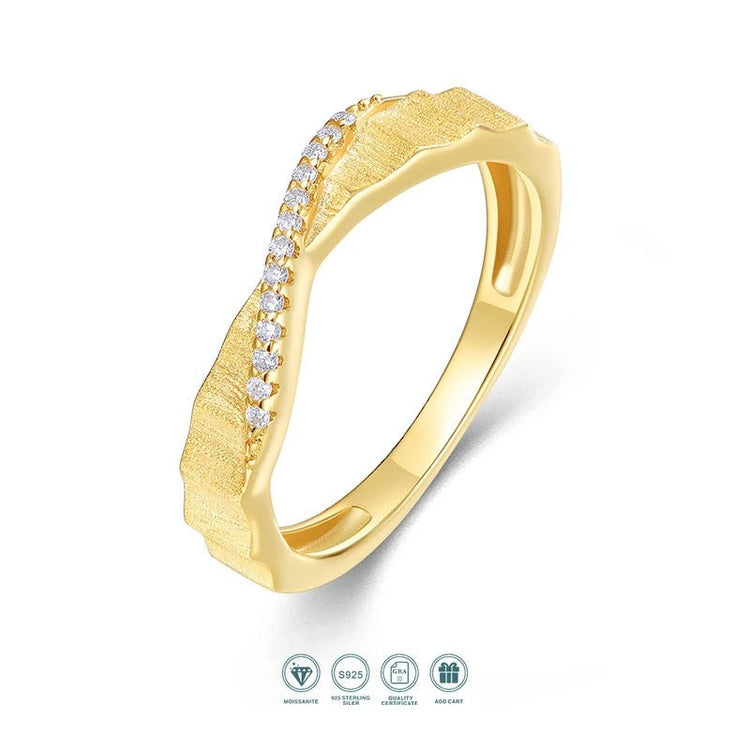 Zigzag Pavé Moissanite Ring | S925 Silver Brushed 18K Gold | Rhombus Design | Dual Certified | Charmsolo